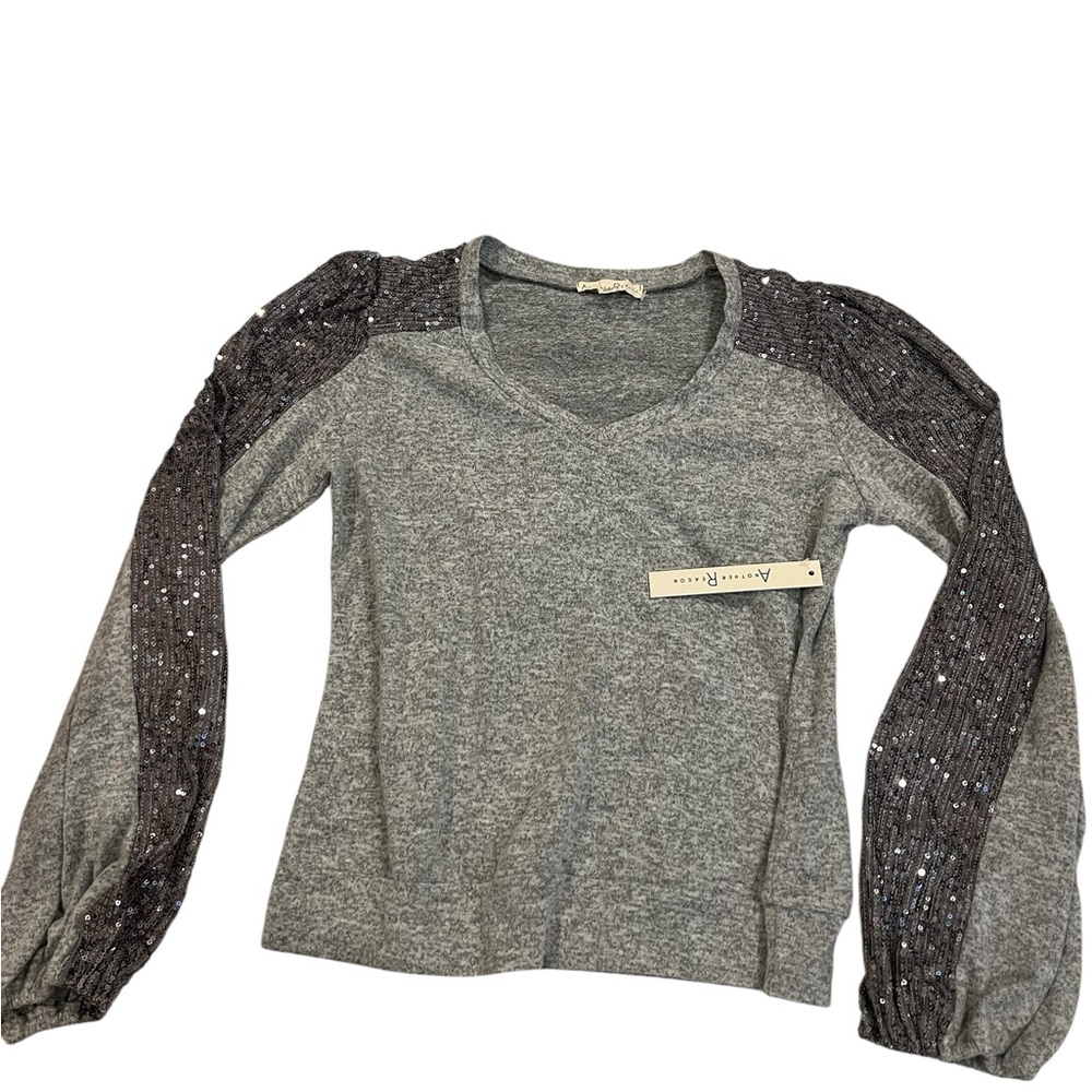Gray Sweater with Sequin Sleeves